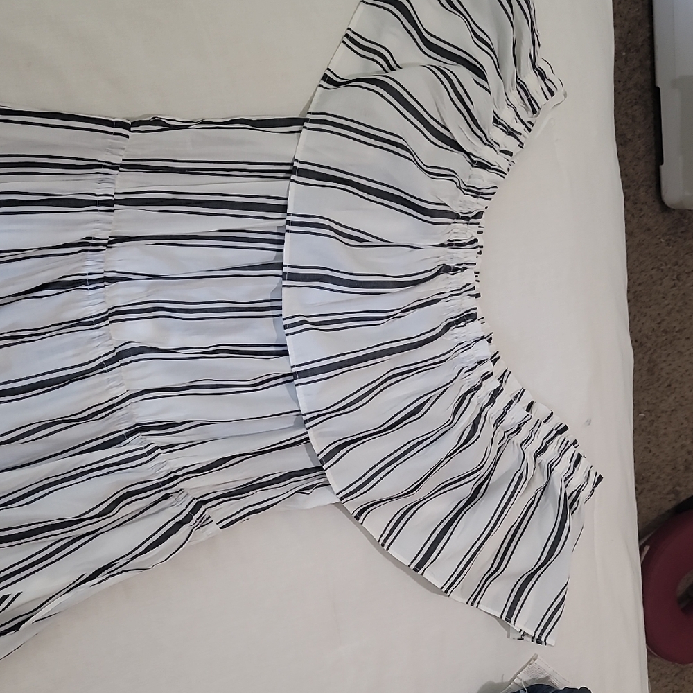 Express Black and White Ruffled Off-the-Shoulder Dress